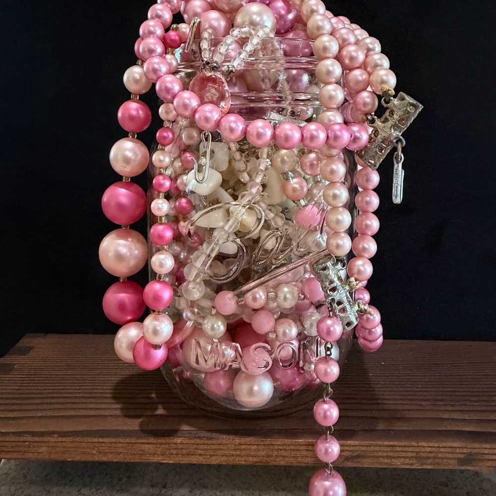 Vintage Estate Jewelery Mystery Jar Pink Wearable Craftable